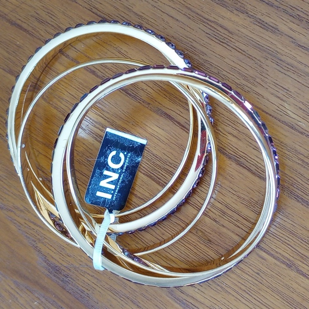 Elegant Gold and Purple Crystal Bangle Set - Picture 3 of 4